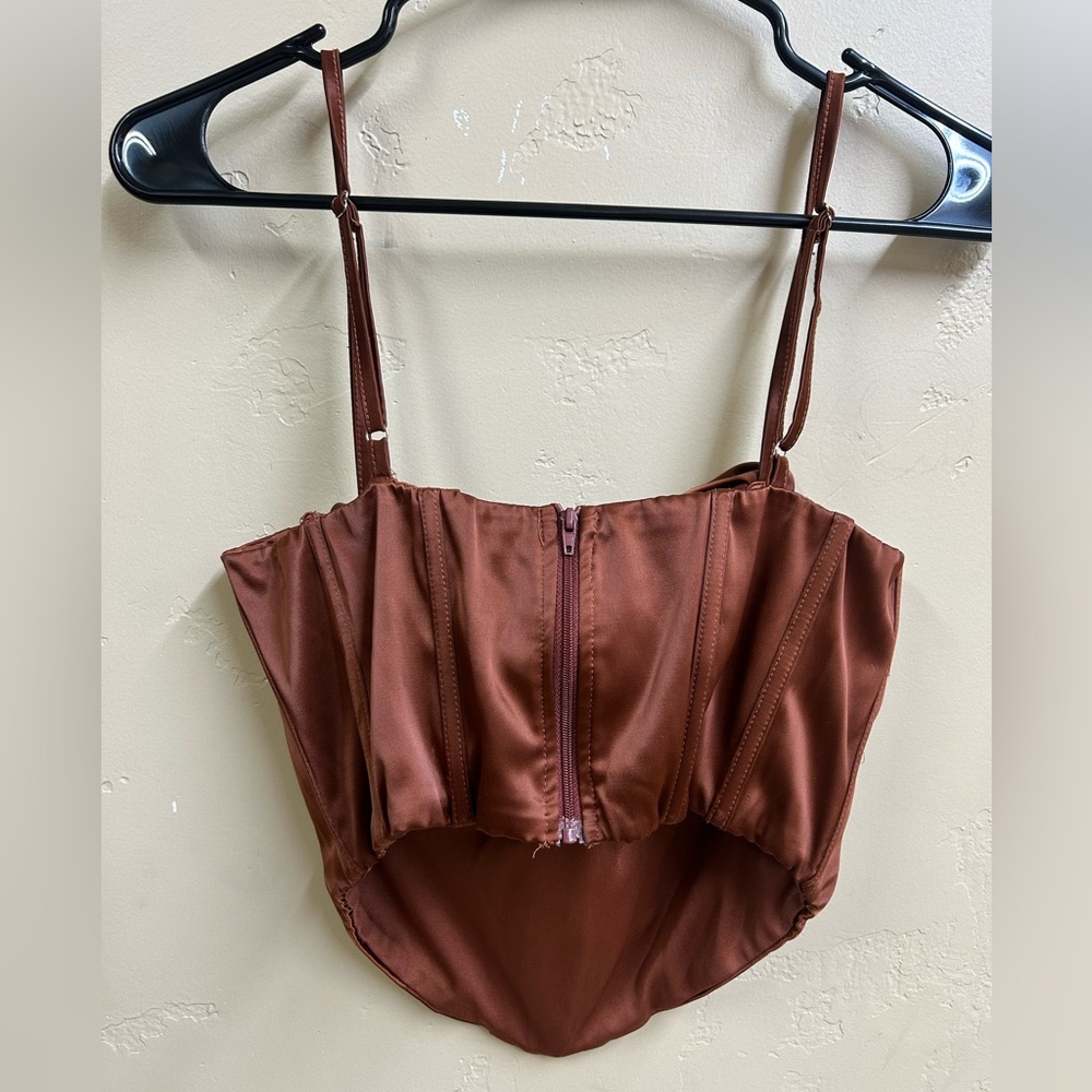 🌸5/$25🌸 Burnt Orange/Copper Satin Corset Halter Top - Picture 9 of 11